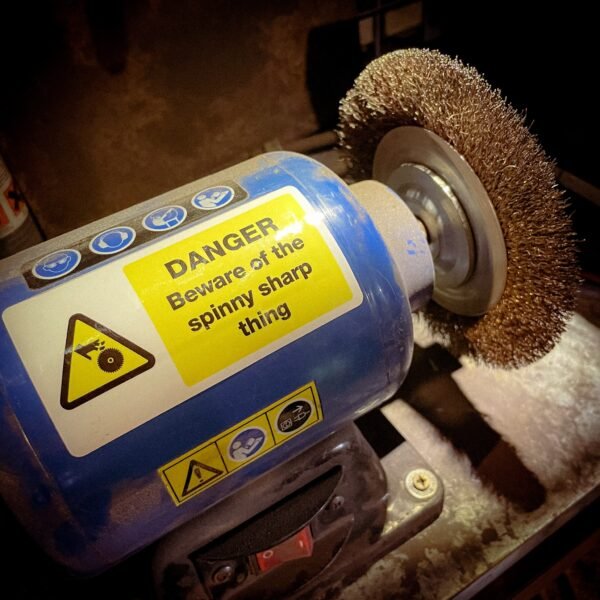 Funny "safety" sticker - DANGER: Beware of the spinny sharp thing