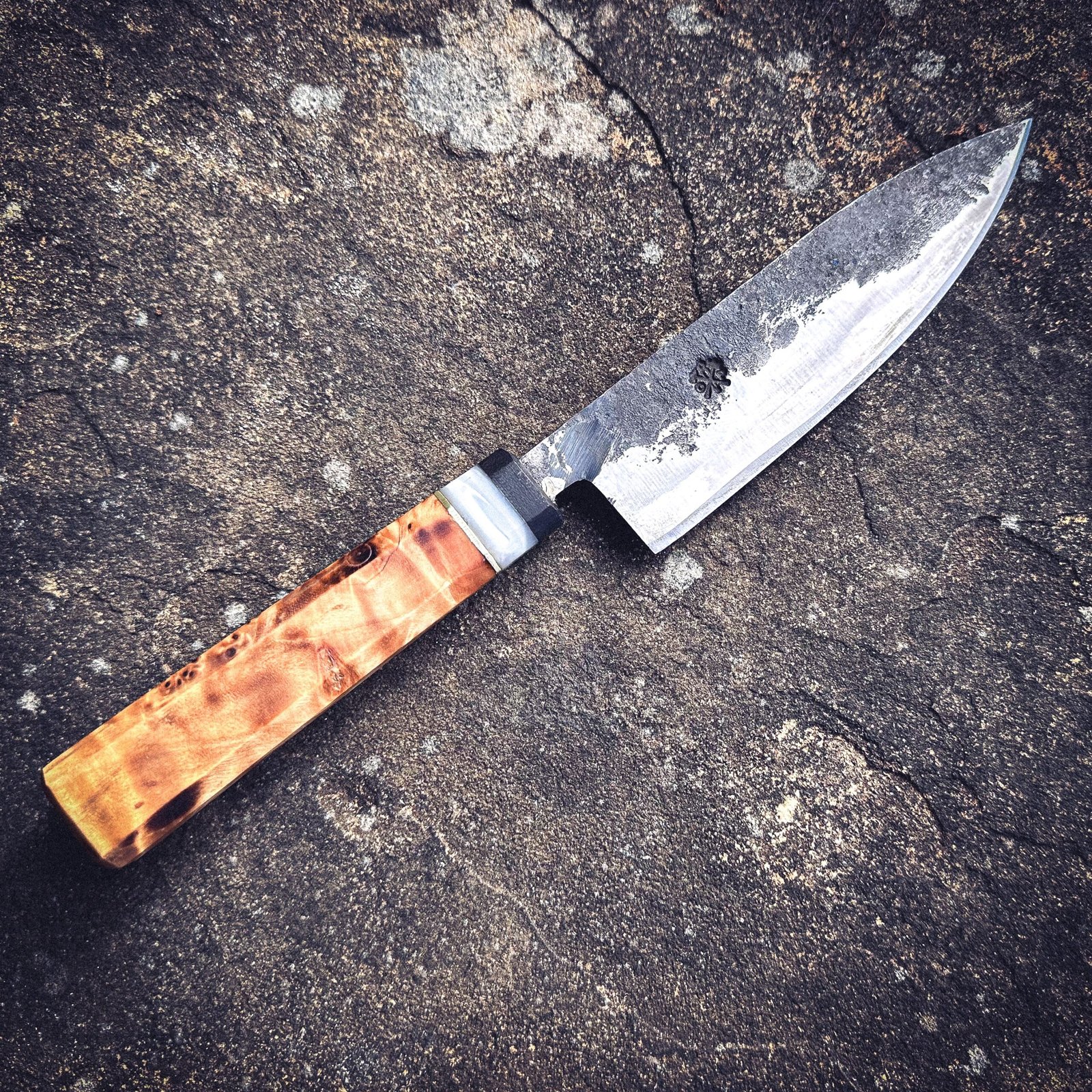 Bespoke Hand Forged Chef Knife - Poplar Burl 135mm