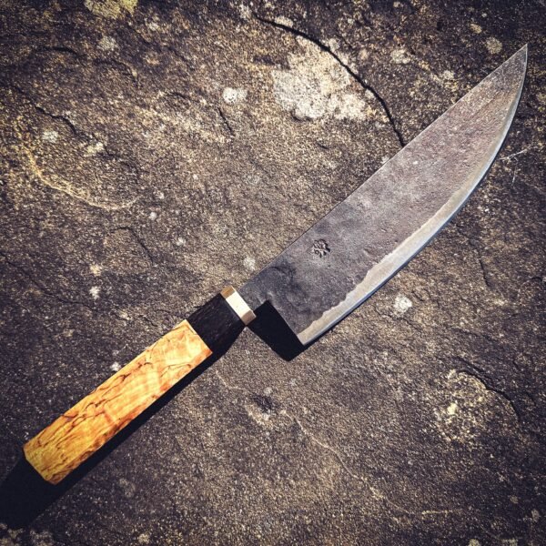 Bespoke Hand Forged Chef Knife - Curly Birch 175mm