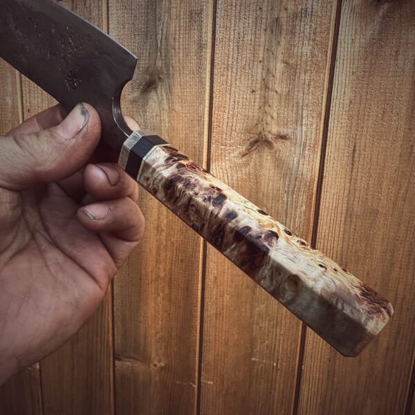 Bespoke Hand Forged Chef Knife – Poplar Burl 180mm